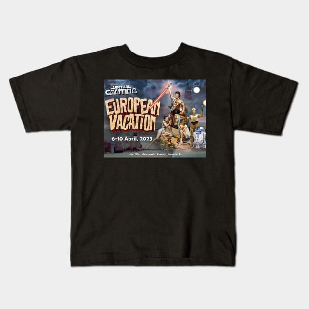 VC European Vacation Postcard Kids T-Shirt by Virtual Cantina 